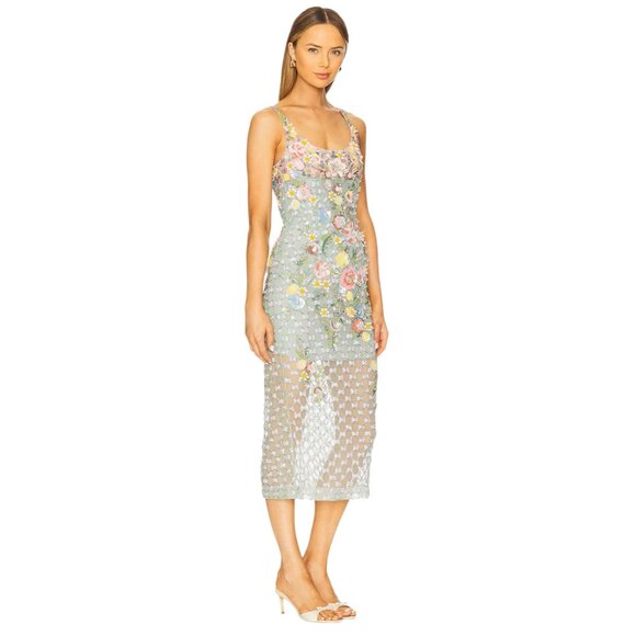 LA FUORI Aurora Twilight Blossom Dress in Misty Green Small New Womens Midi - Picture 4 of 17